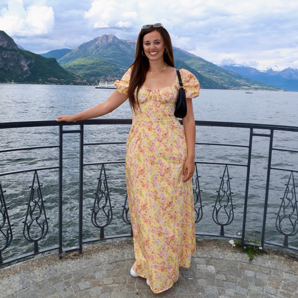 House of CB Felizia Floral Puff Sleeve Maxi Dress  - Floral Yellow Dress